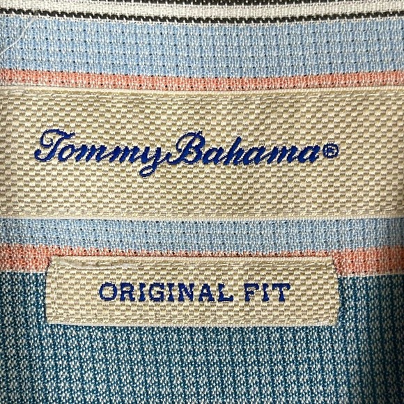 Tommy Bahama Button Up Shirt Adult Large Blue Striped Hawaiian Beach Silk Mens - Picture 6 of 10